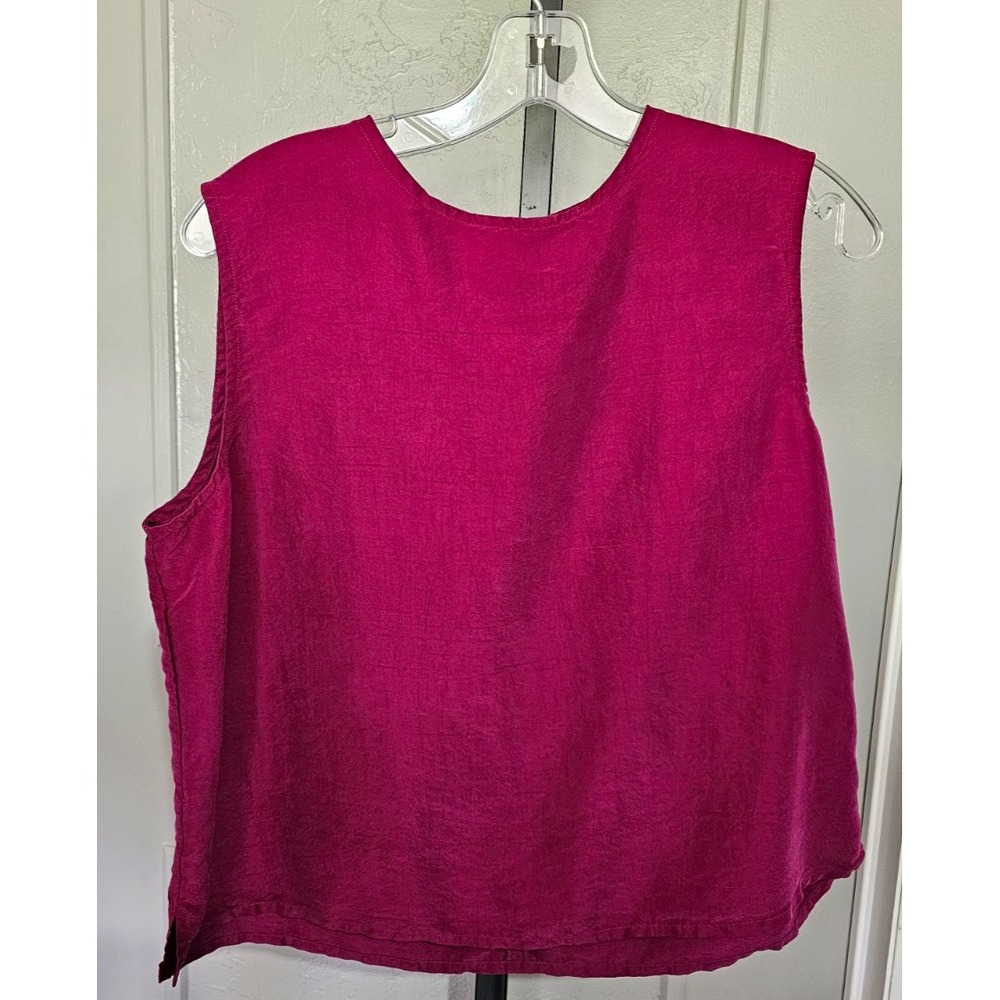 Eileen Fisher Women's L 100% Silk Top Fuchsia Pink Sleeveless Minimalist